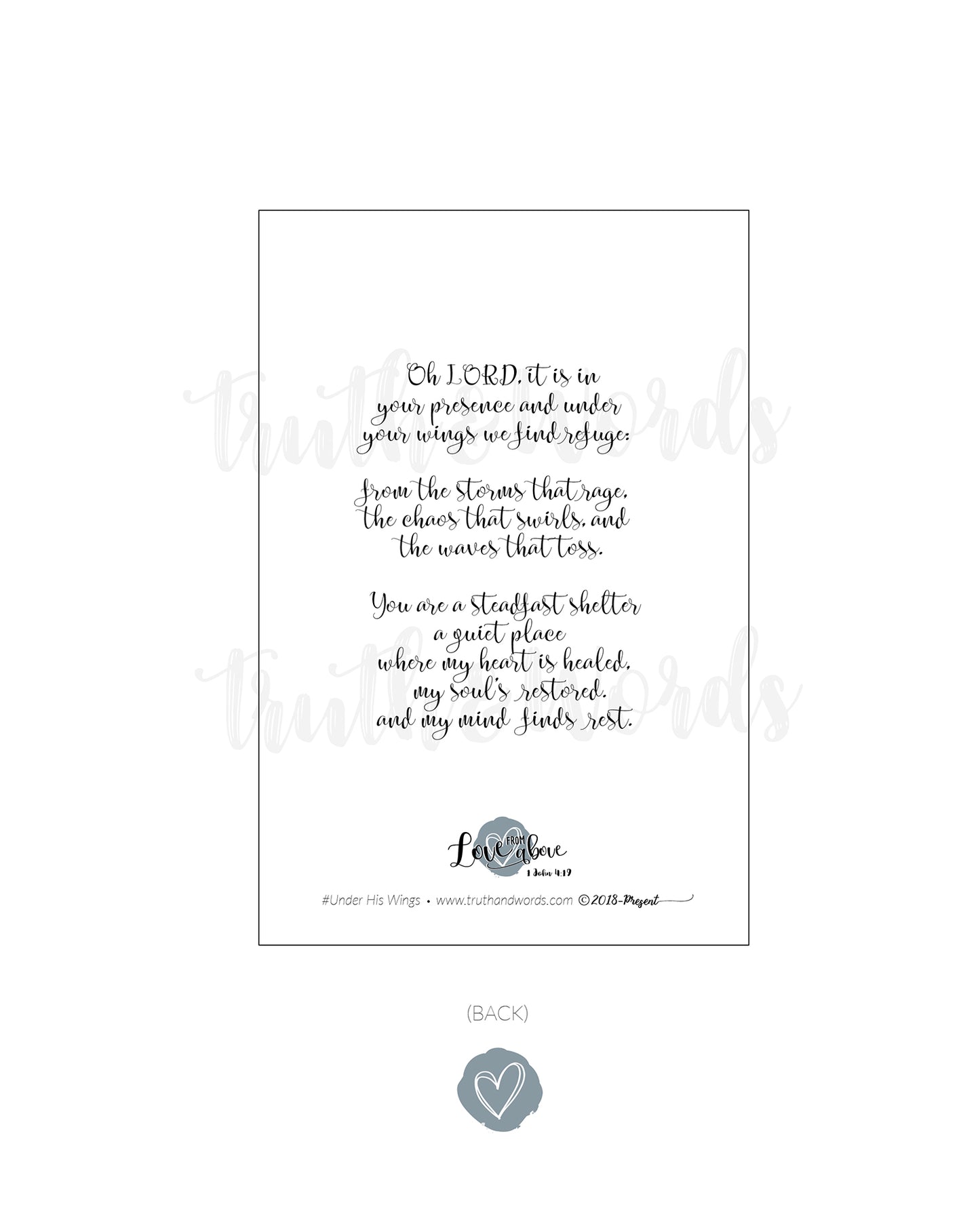 "Under His Wings" 4 X 6 Card 25 Pack